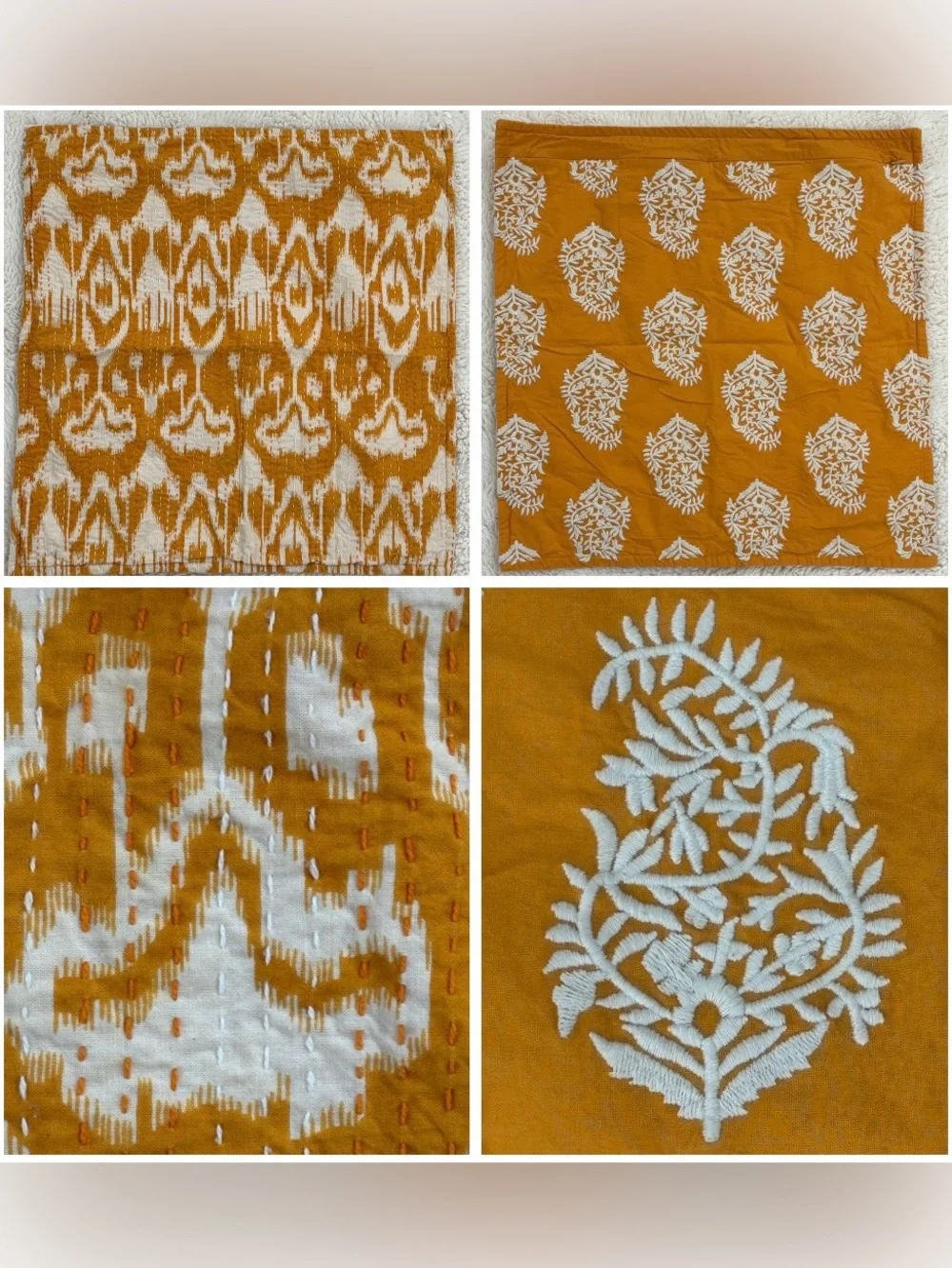 Pottery Barn mustard ikat embroidered pillow cover reversible 20x20